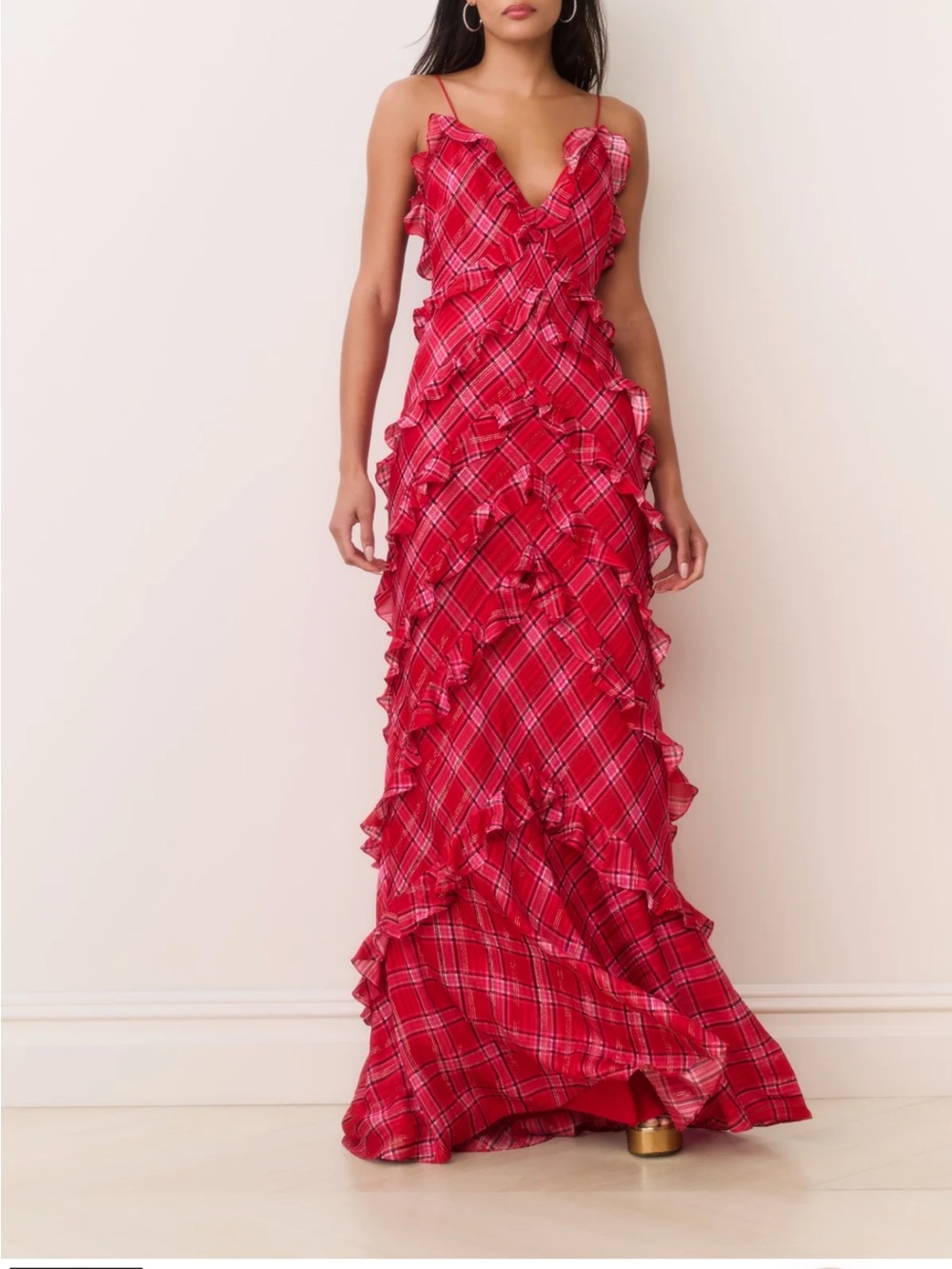 LoveShackFancy Ellietta Tartan Ruffle Maxi Dress 4